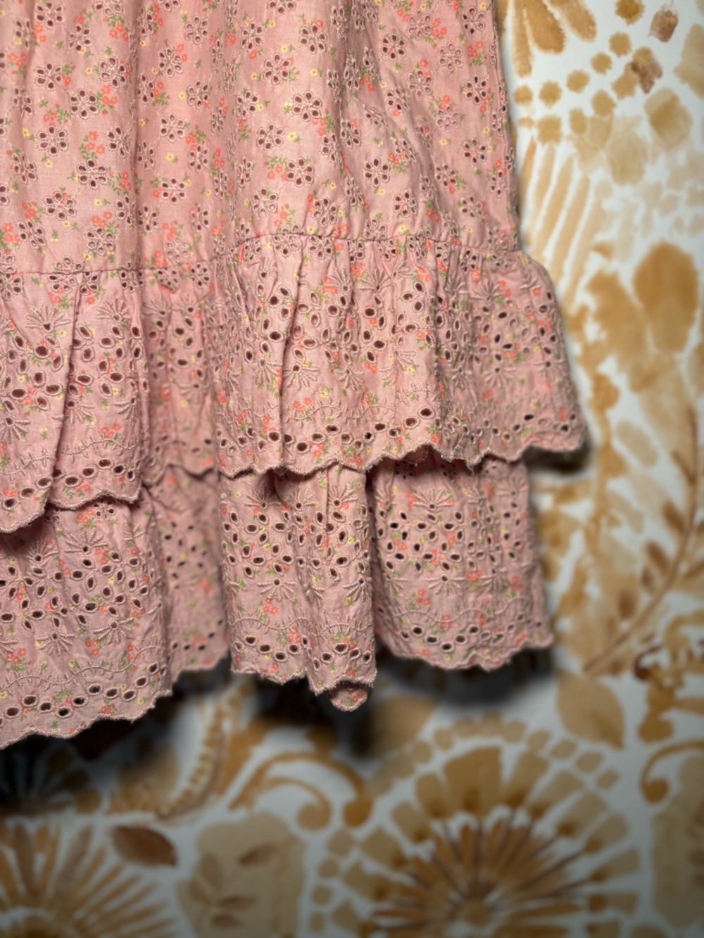 Pink Eyelet Tiered Mini Skirt | Cottagecore Coquette Ruffle Skirt | Boho Feminin - Picture 5 of 7